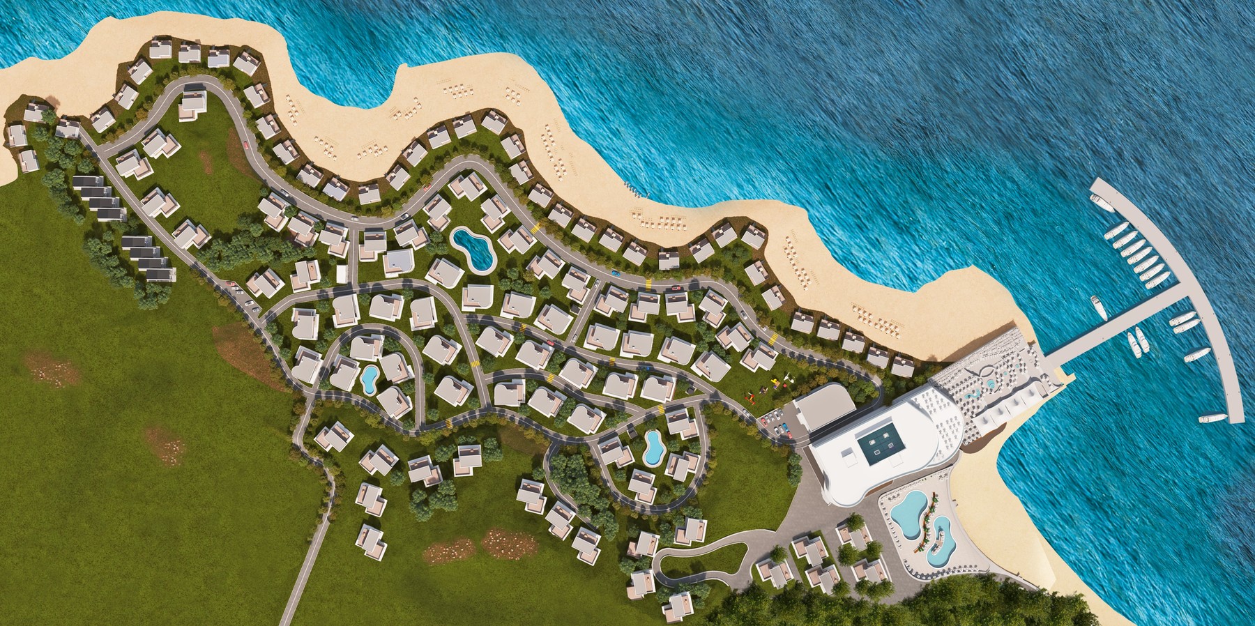 Aerial plan of the lakeside vacation home community